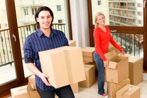 Moving supplies and labelled boxes for a house removal in Tooting